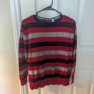 Place Men's Red, Black, and Gray Striped Crewneck Sweater